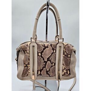 Michael Kors Snakeskin-Print Beige Leather Shoulder Bag With Gold-Tone Accents &